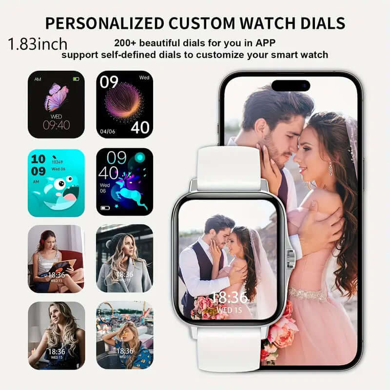Strengthsphere Kids Smart Watch Phone 2G showcasing personalized custom watch dials with various designs and sizes.