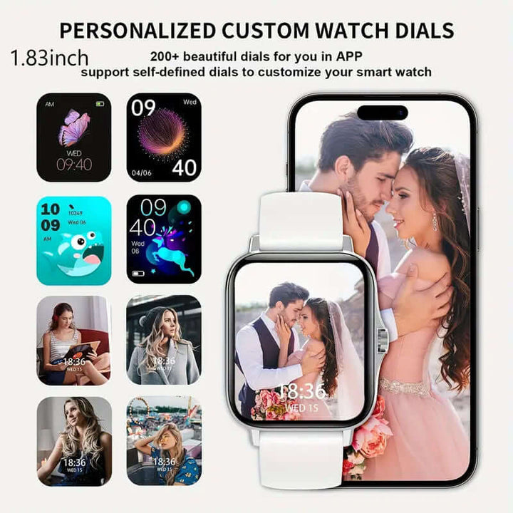 Strengthsphere Kids Smart Watch Phone 2G showcasing personalized custom watch dials with various designs and sizes.