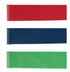 Strengthsphere 5 Level Resistance Bands Set featuring red, blue, and green elastic bands for versatile workouts.