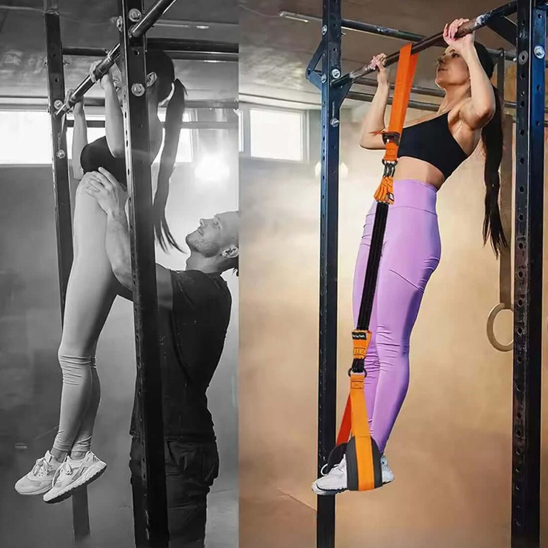 Strengthsphere Heavy Duty Pull Up Bands Set in use for pull-ups and strength training with assistance and resistance.