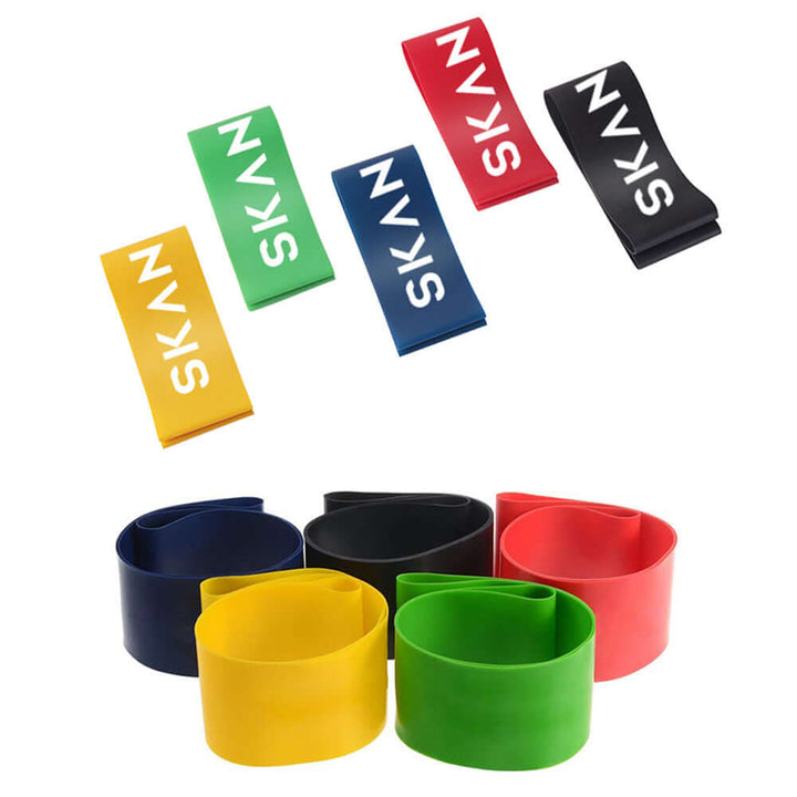Strengthsphere 5 Level Resistance Bands Set featuring colorful elastic bands for versatile workouts and training.