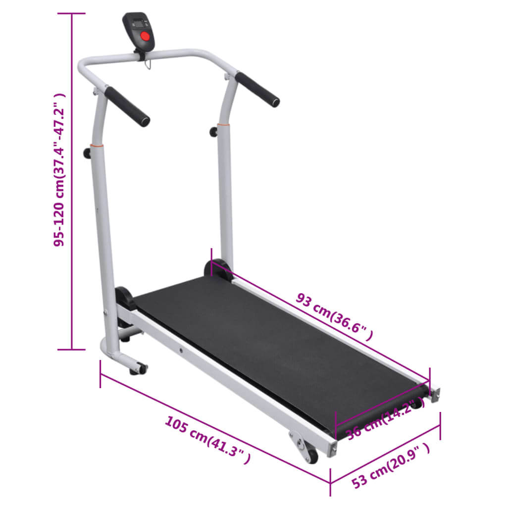 Strengthsphere Mini Foldable Treadmill Black showing dimensions and features for home fitness.