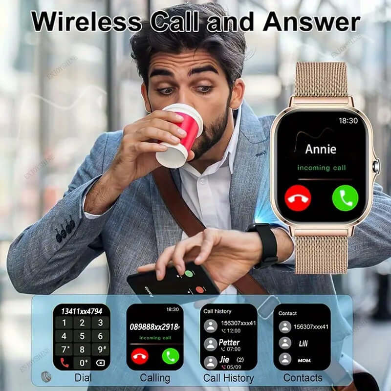 Strengthsphere Kids Smart Watch Phone 2G displaying wireless call and answer features with alerts on the smartwatch.