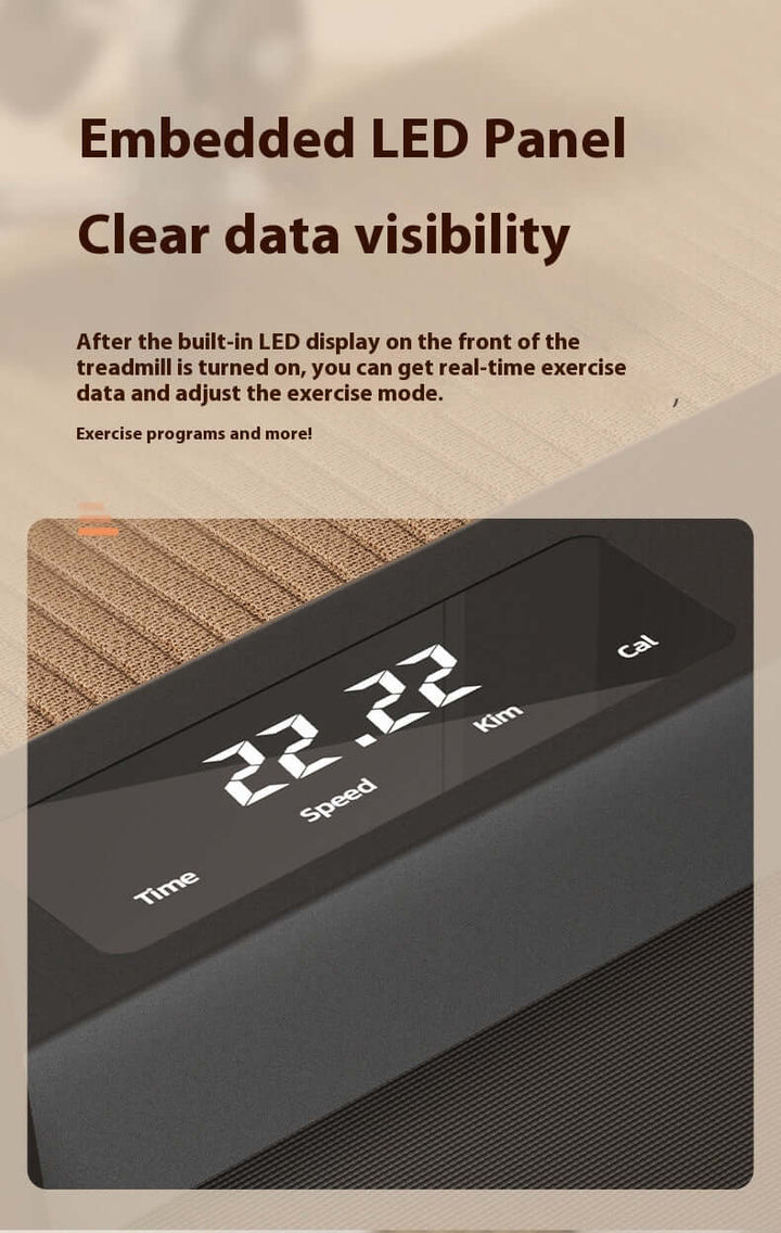 Strengthsphere Adjustable Slope Treadmill embedded LED panel for clear data visibility during workouts.