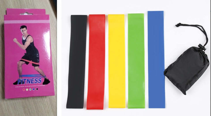 Strengthsphere 5 Level Resistance Bands Set with various colored bands for strength training and workouts.