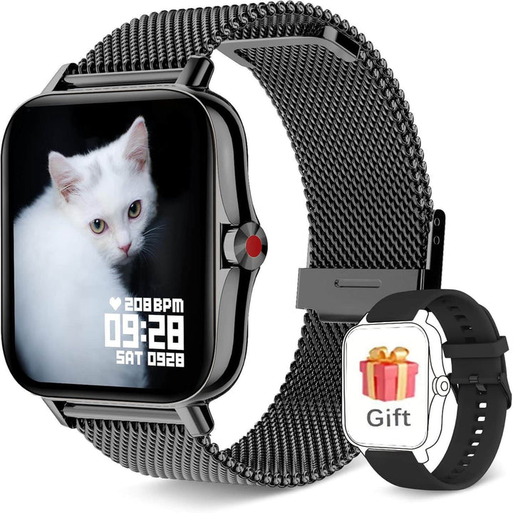Strengthsphere Kids Smart Watch Phone 2G displayed with a cat wallpaper and a gift-tagged smartwatch design.