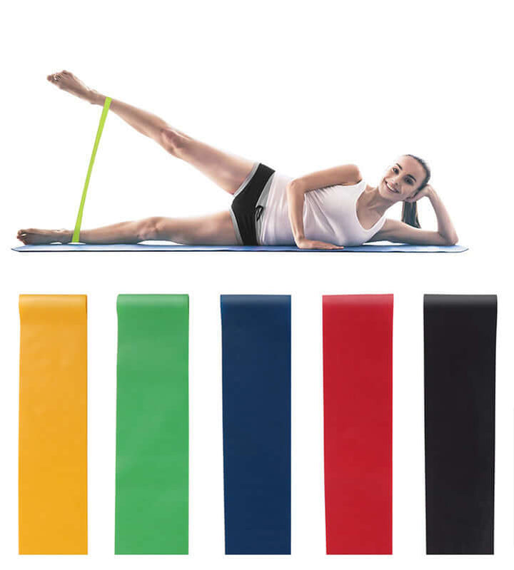 Strengthsphere 5 Level Resistance Bands Set in use with a woman exercising on a mat.