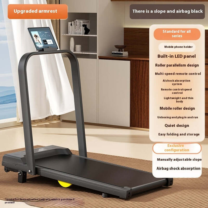 Strengthsphere Adjustable Slope Treadmill with upgraded armrest and built-in LED panel for home workouts.