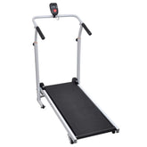 Strengthsphere Mini Foldable Treadmill Black displayed from the front, showcasing its sleek design and compact features.