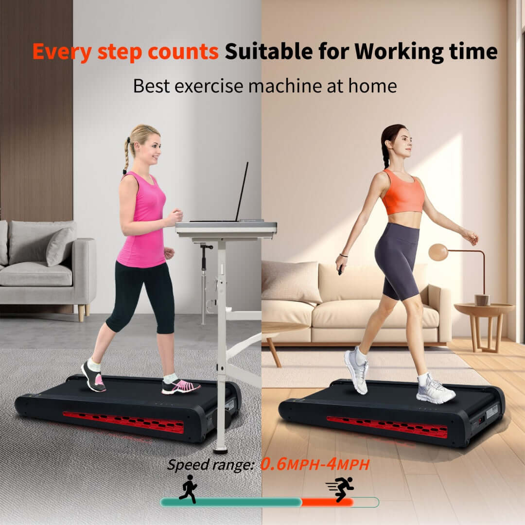 Strengthsphere Incline Walking Pad Treadmill in use at home, showcasing convenient exercise while working.