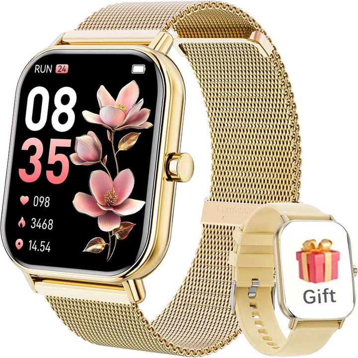 Strengthsphere Kids Smart Watch Phone 2G with floral design and gold mesh strap, perfect for gifts.