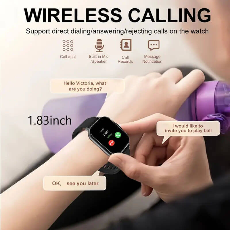 Strengthsphere Kids Smart Watch Phone 2G displaying wireless calling features and message notifications on a 1.83-inch screen.