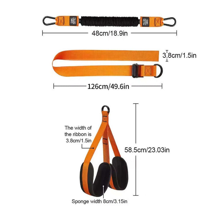 Strengthsphere Heavy Duty Pull Up Bands Set components showing measurements and durability for strength training and workouts.